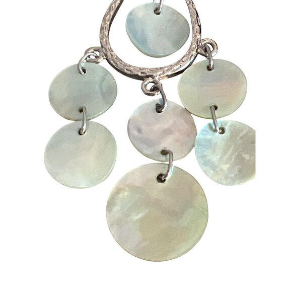 Vintage Silver Tone Mother of Pearl Chandelier Dangle Earrings Estate Hooks 4" - Picture 2 of 4